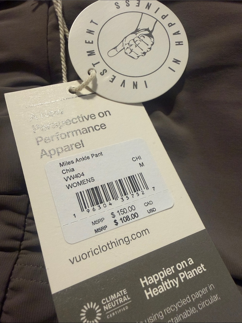 Vuori Miles Ankle Pant. Chia. Medium. NWT. - Picture 4 of 4